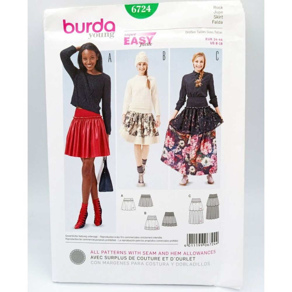 Burda Young Pattern 6724 Sz US 8-18 EUR 34-44 Semi Fitted Skirt Uncut Craft